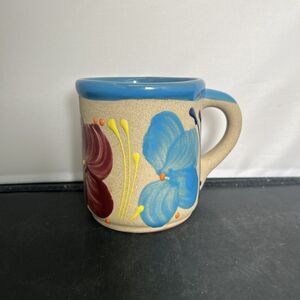 Beautiful Terra Cotta Mug Big Glazed Interior Flowers Unsigned Benefits Charity